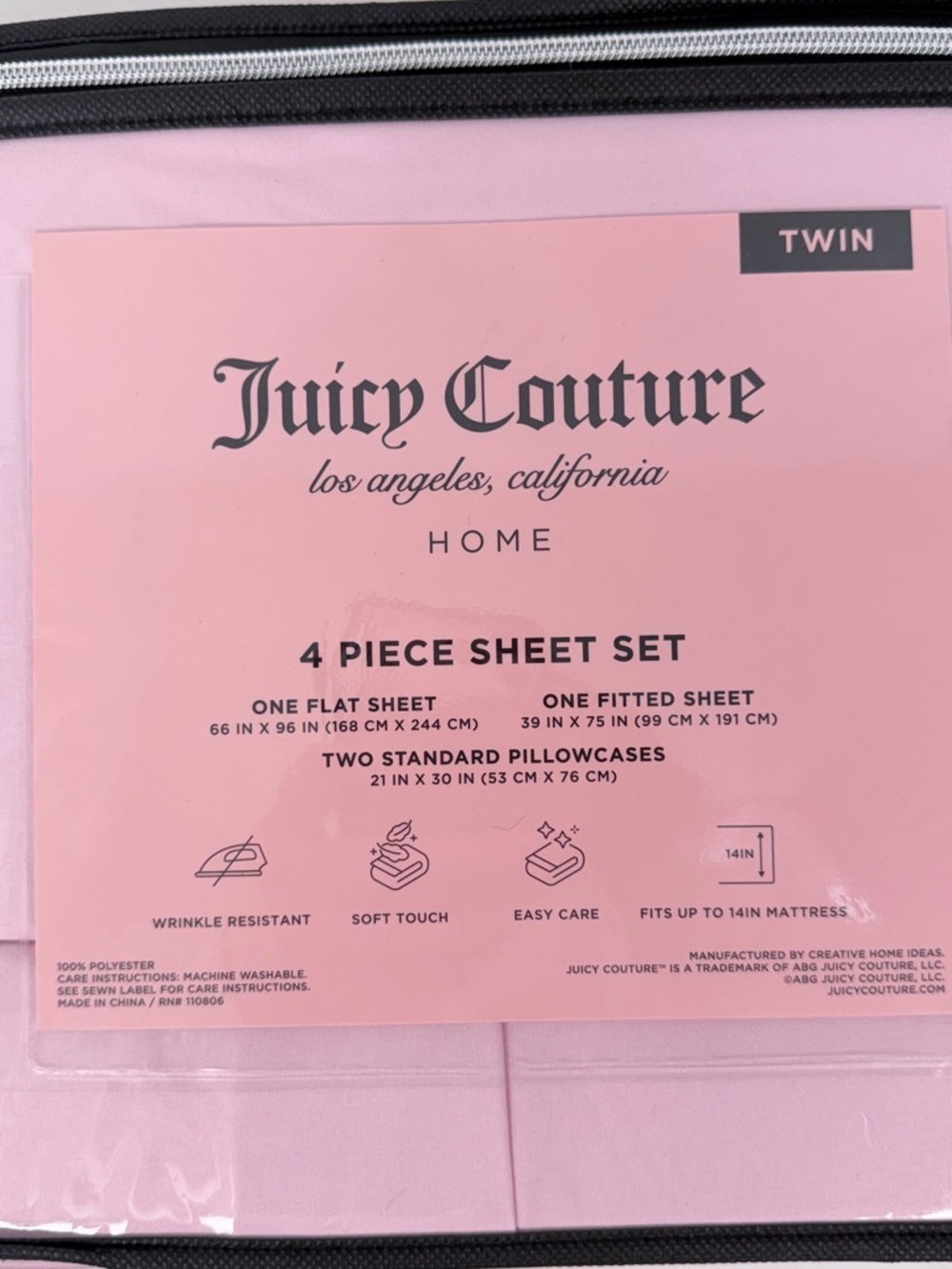 Juicy Couture Twin Pink Sheet Set 4 Piece Bedding Set Soft Dorm Bedding - Picture 3 of 7